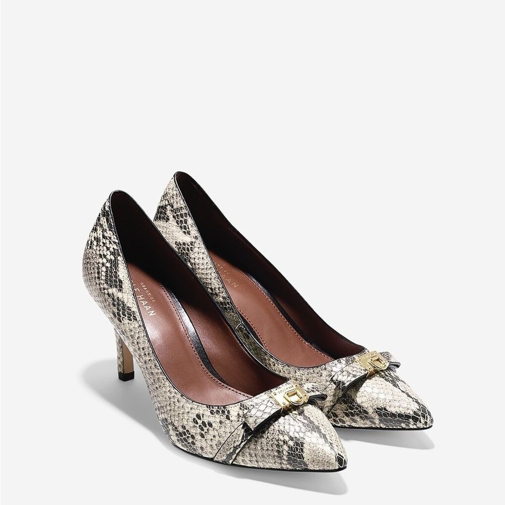 Cole Haan Snakeskin Patterned Heels with Gold Accents 7